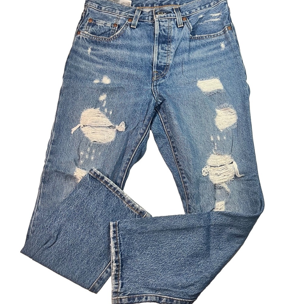 Levis 501 Jeans Womens Distressed Medium Wash Button Fly High Rise 27x26